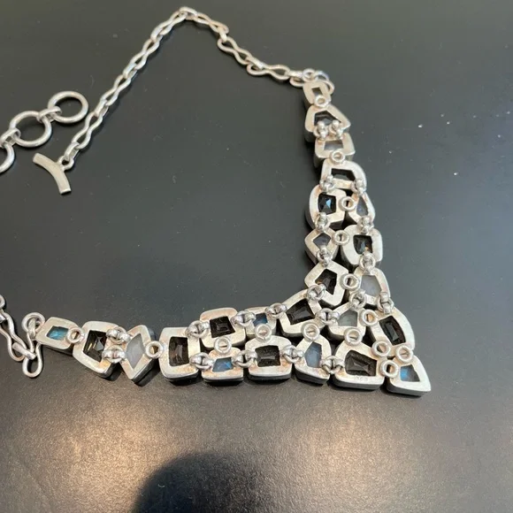 Opalite and Smokey quartz 925 silver adjustable necklace - Picture 6 of 7